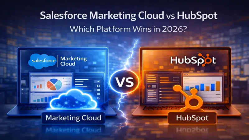 Salesforce Marketing Cloud vs HubSpot comparison for 2026 highlighting features, pricing, and use cases