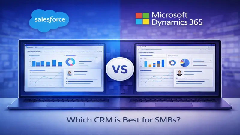 Salesforce vs Microsoft Dynamics 365 comparison for SMBs highlighting CRM features and capabilities